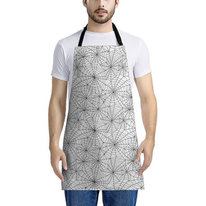 White And Black Spider Web Pattern Print Apron