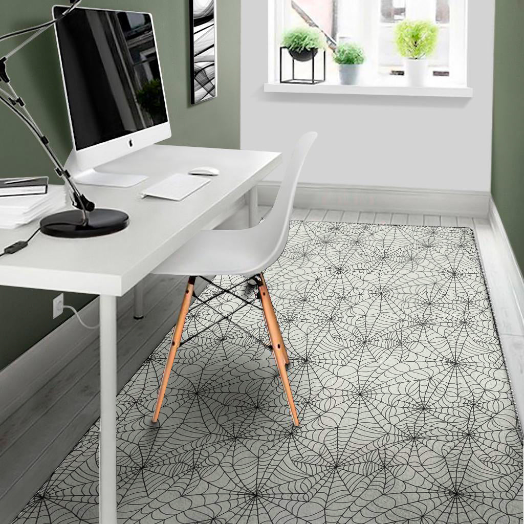 White And Black Spider Web Pattern Print Area Rug