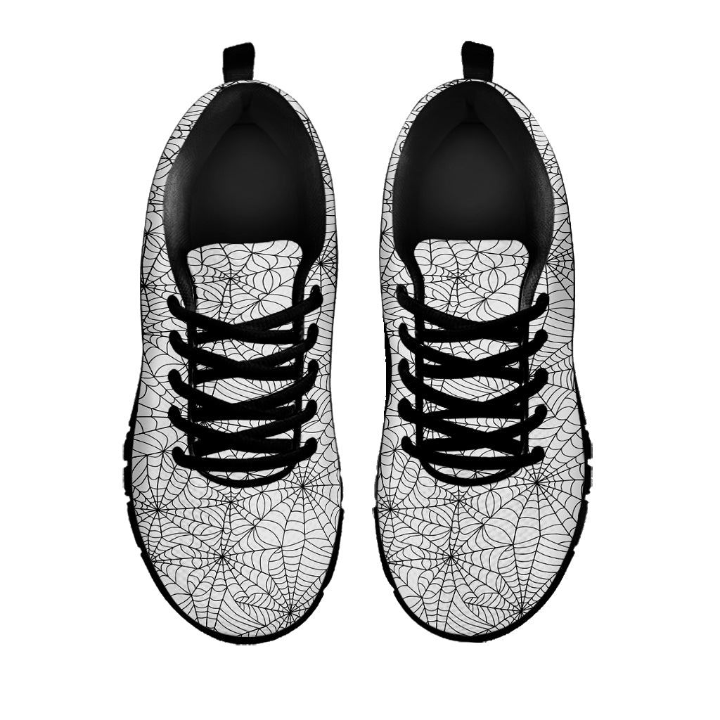 White And Black Spider Web Pattern Print Black Sneakers