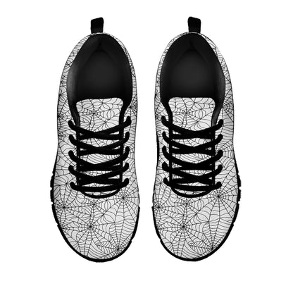 White And Black Spider Web Pattern Print Black Sneakers