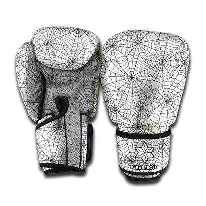 White And Black Spider Web Pattern Print Boxing Gloves