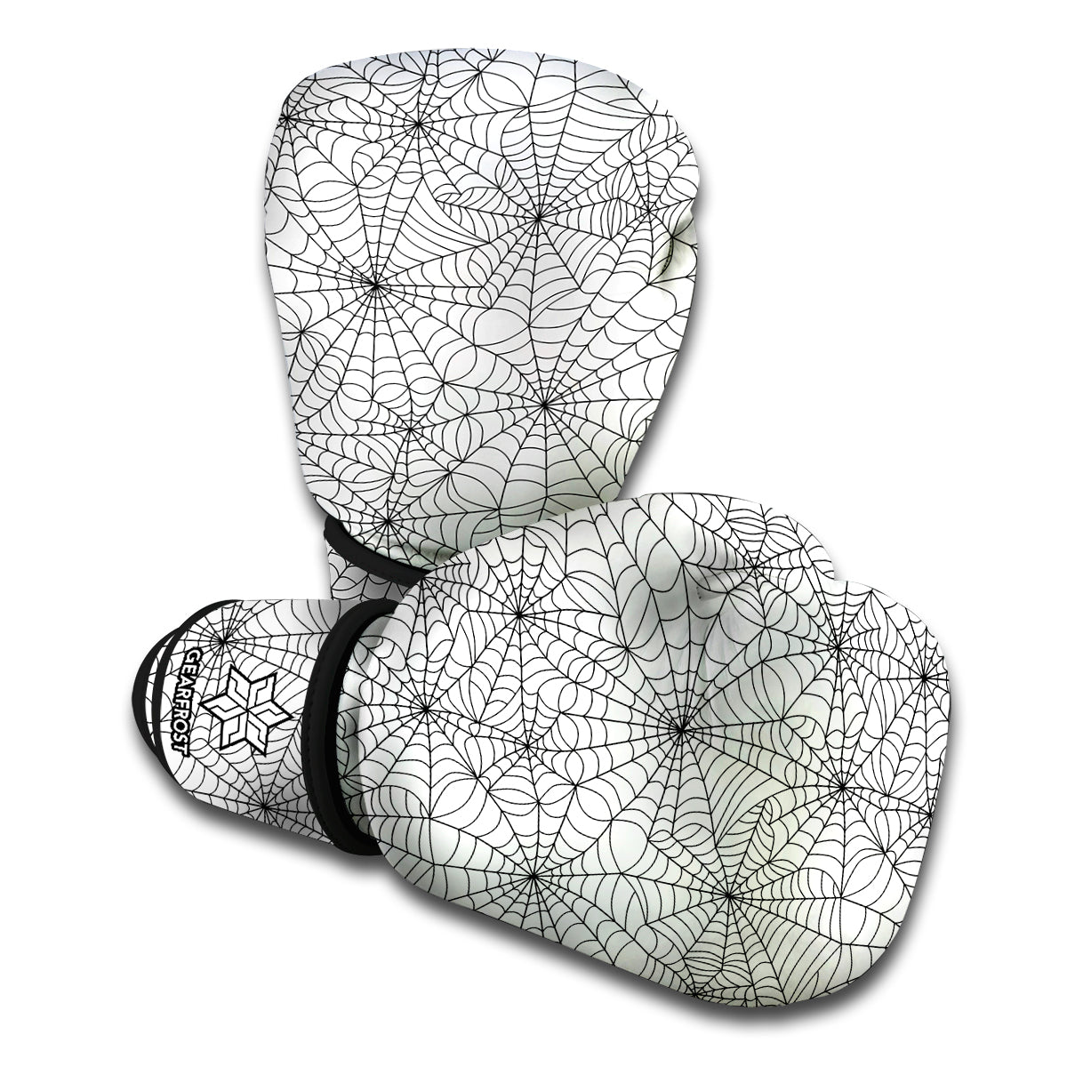 White And Black Spider Web Pattern Print Boxing Gloves