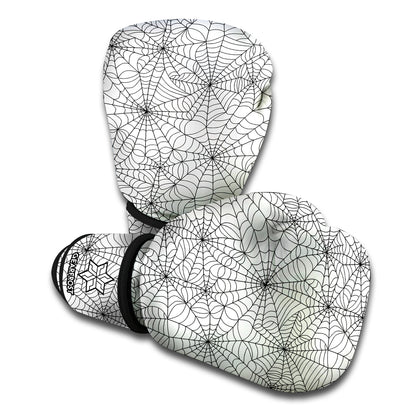 White And Black Spider Web Pattern Print Boxing Gloves
