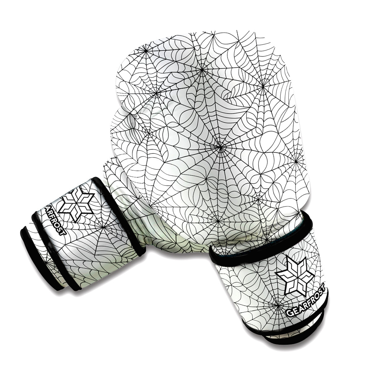 White And Black Spider Web Pattern Print Boxing Gloves