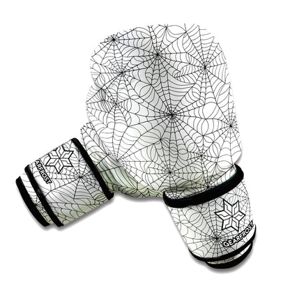 White And Black Spider Web Pattern Print Boxing Gloves