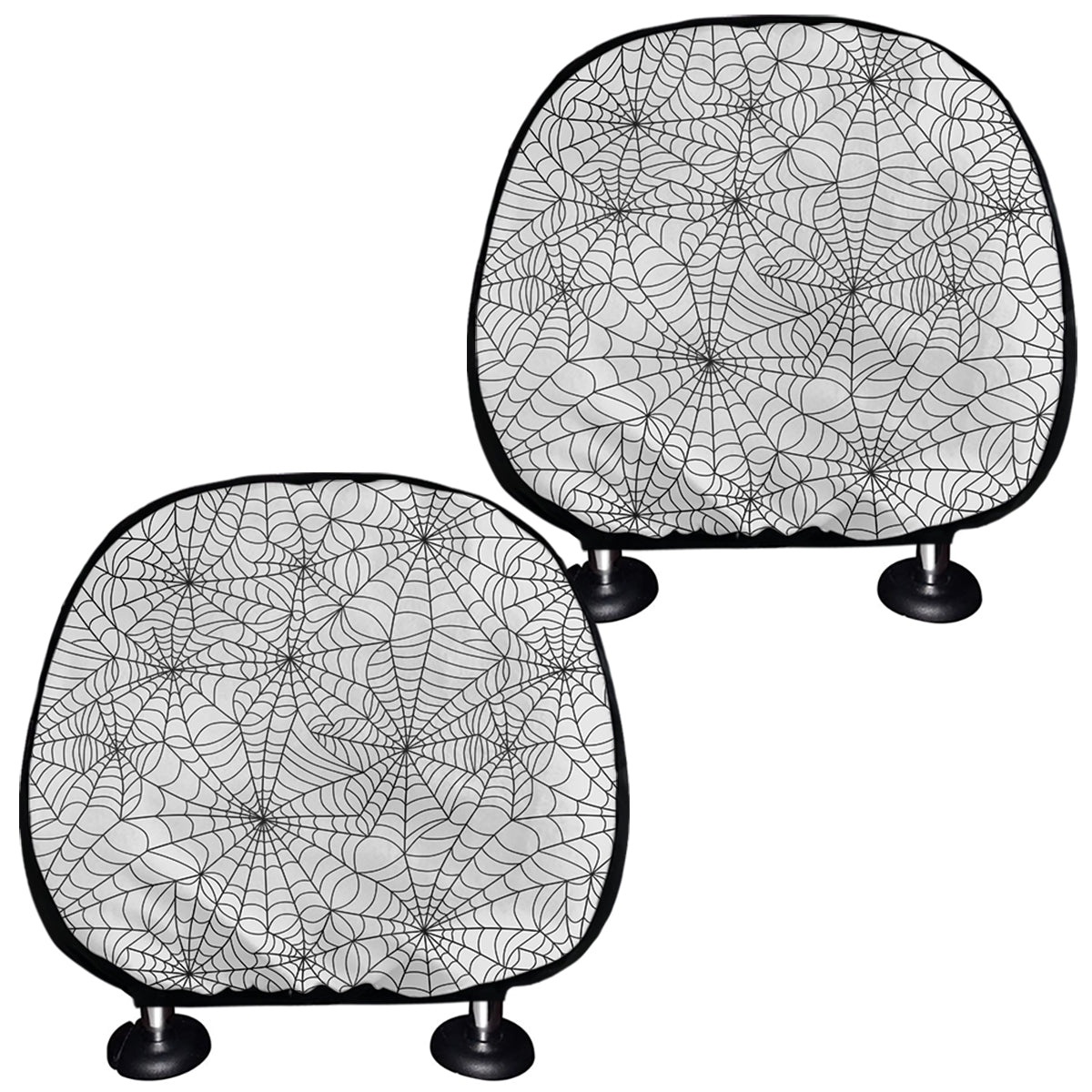 White And Black Spider Web Pattern Print Car Headrest Covers