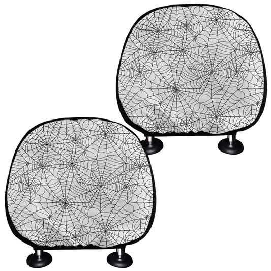 White And Black Spider Web Pattern Print Car Headrest Covers