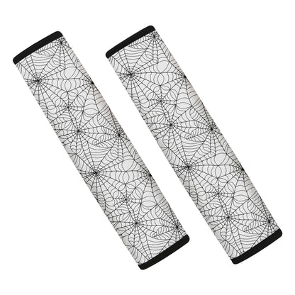 White And Black Spider Web Pattern Print Car Seat Belt Covers