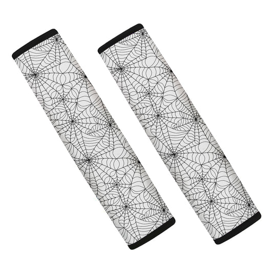White And Black Spider Web Pattern Print Car Seat Belt Covers