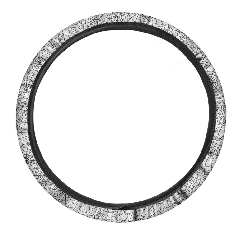 White And Black Spider Web Pattern Print Car Steering Wheel Cover