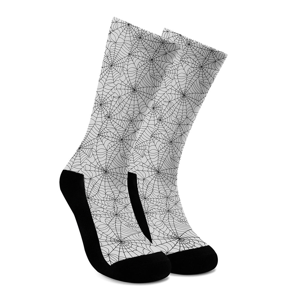 White And Black Spider Web Pattern Print Crew Socks