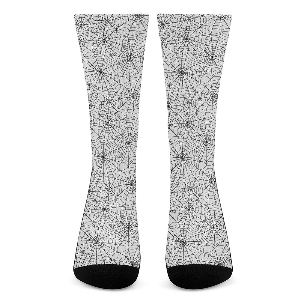White And Black Spider Web Pattern Print Crew Socks