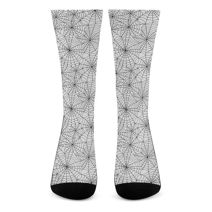 White And Black Spider Web Pattern Print Crew Socks