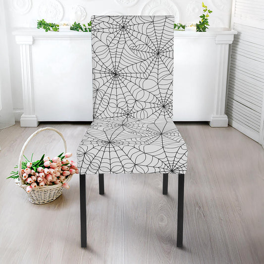 White And Black Spider Web Pattern Print Dining Chair Slipcover