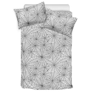 White And Black Spider Web Pattern Print Duvet Cover Bedding Set