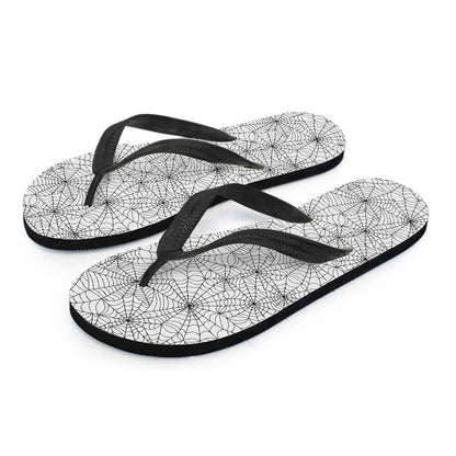 White And Black Spider Web Pattern Print Flip Flops