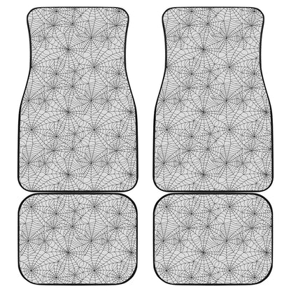 White And Black Spider Web Pattern Print Front and Back Car Floor Mats