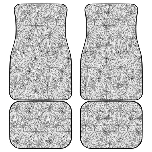 White And Black Spider Web Pattern Print Front and Back Car Floor Mats