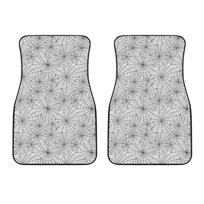 White And Black Spider Web Pattern Print Front Car Floor Mats