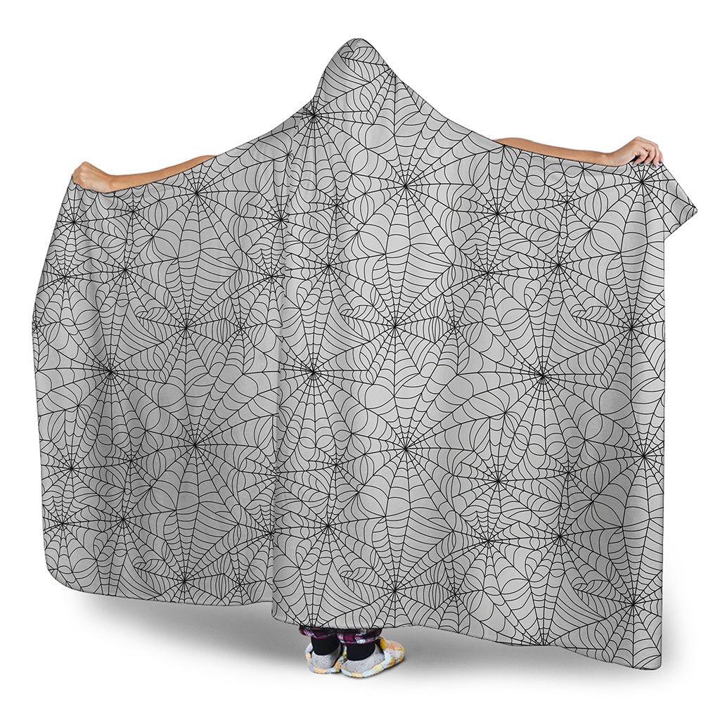White And Black Spider Web Pattern Print Hooded Blanket