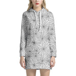 White And Black Spider Web Pattern Print Hoodie Dress
