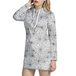 White And Black Spider Web Pattern Print Hoodie Dress