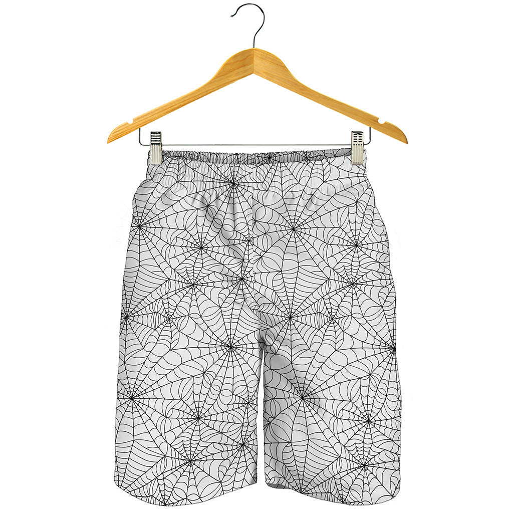 White And Black Spider Web Pattern Print Men's Shorts