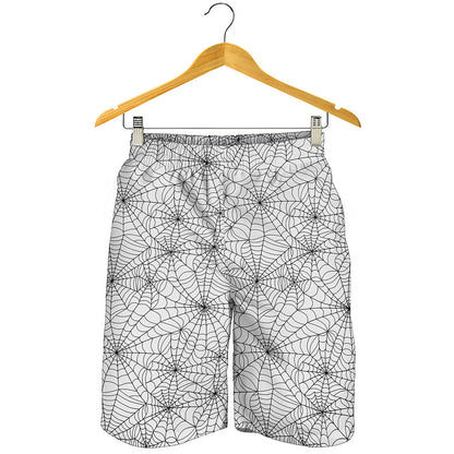 White And Black Spider Web Pattern Print Men's Shorts