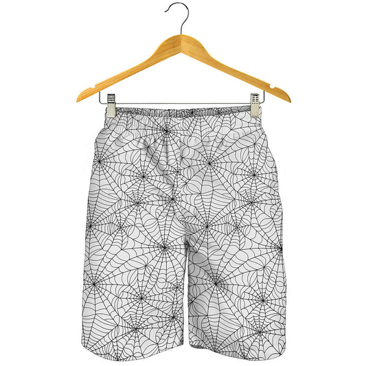 White And Black Spider Web Pattern Print Men's Shorts