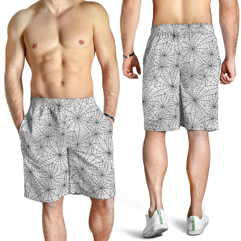 White And Black Spider Web Pattern Print Men's Shorts