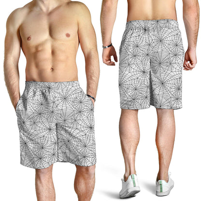 White And Black Spider Web Pattern Print Men's Shorts