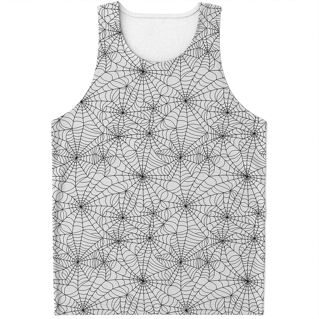 White And Black Spider Web Pattern Print Men's Tank Top