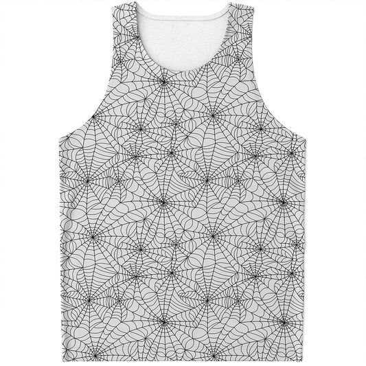 White And Black Spider Web Pattern Print Men's Tank Top
