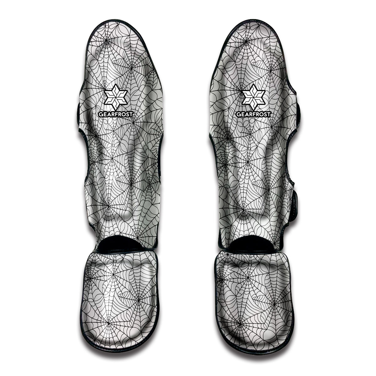 White And Black Spider Web Pattern Print Muay Thai Shin Guard