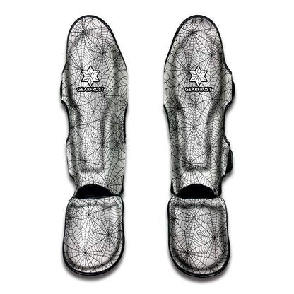 White And Black Spider Web Pattern Print Muay Thai Shin Guard