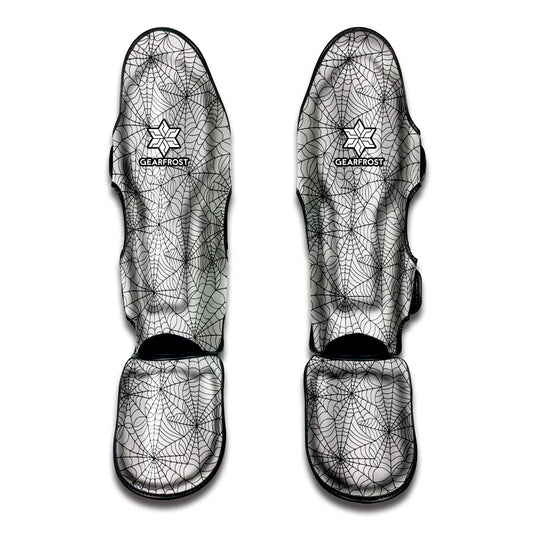 White And Black Spider Web Pattern Print Muay Thai Shin Guard