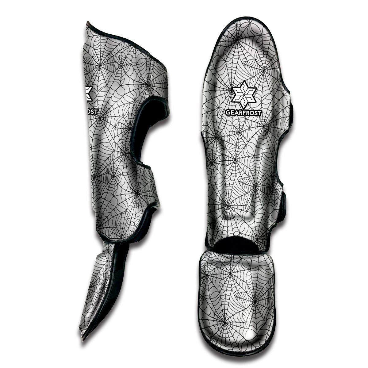 White And Black Spider Web Pattern Print Muay Thai Shin Guard