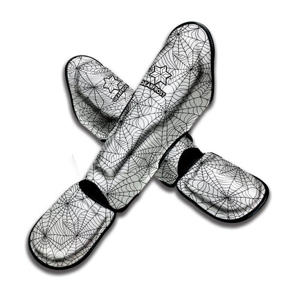 White And Black Spider Web Pattern Print Muay Thai Shin Guard