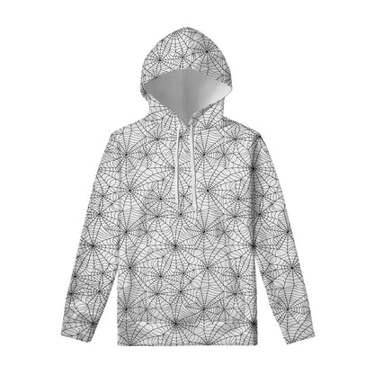 White And Black Spider Web Pattern Print Pullover Hoodie