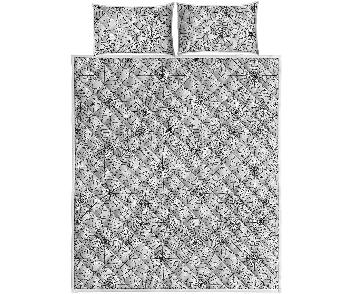 White And Black Spider Web Pattern Print Quilt Bed Set