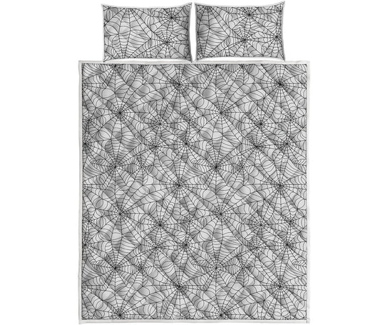 White And Black Spider Web Pattern Print Quilt Bed Set