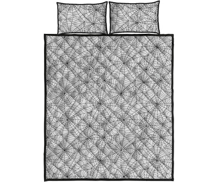 White And Black Spider Web Pattern Print Quilt Bed Set