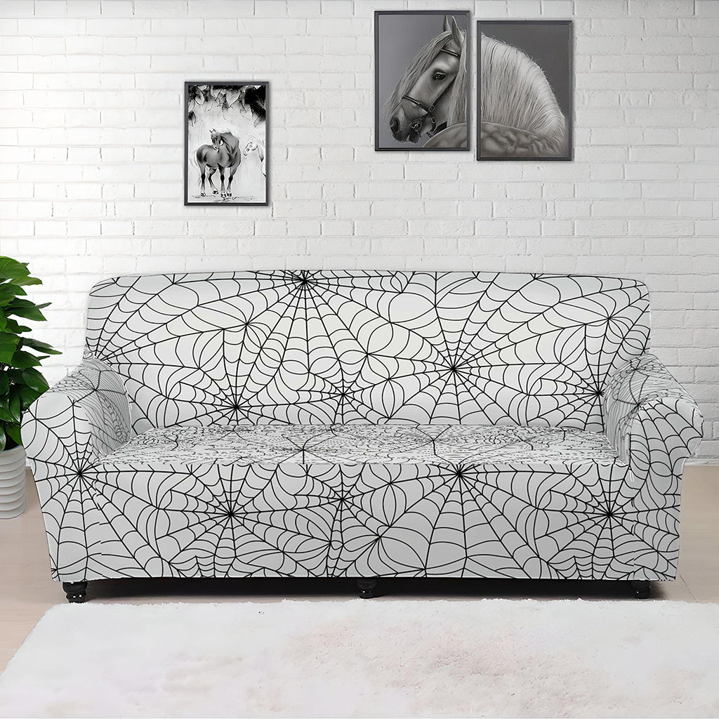 White And Black Spider Web Pattern Print Sofa Cover