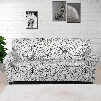 White And Black Spider Web Pattern Print Sofa Cover