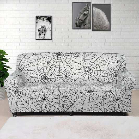 White And Black Spider Web Pattern Print Sofa Cover
