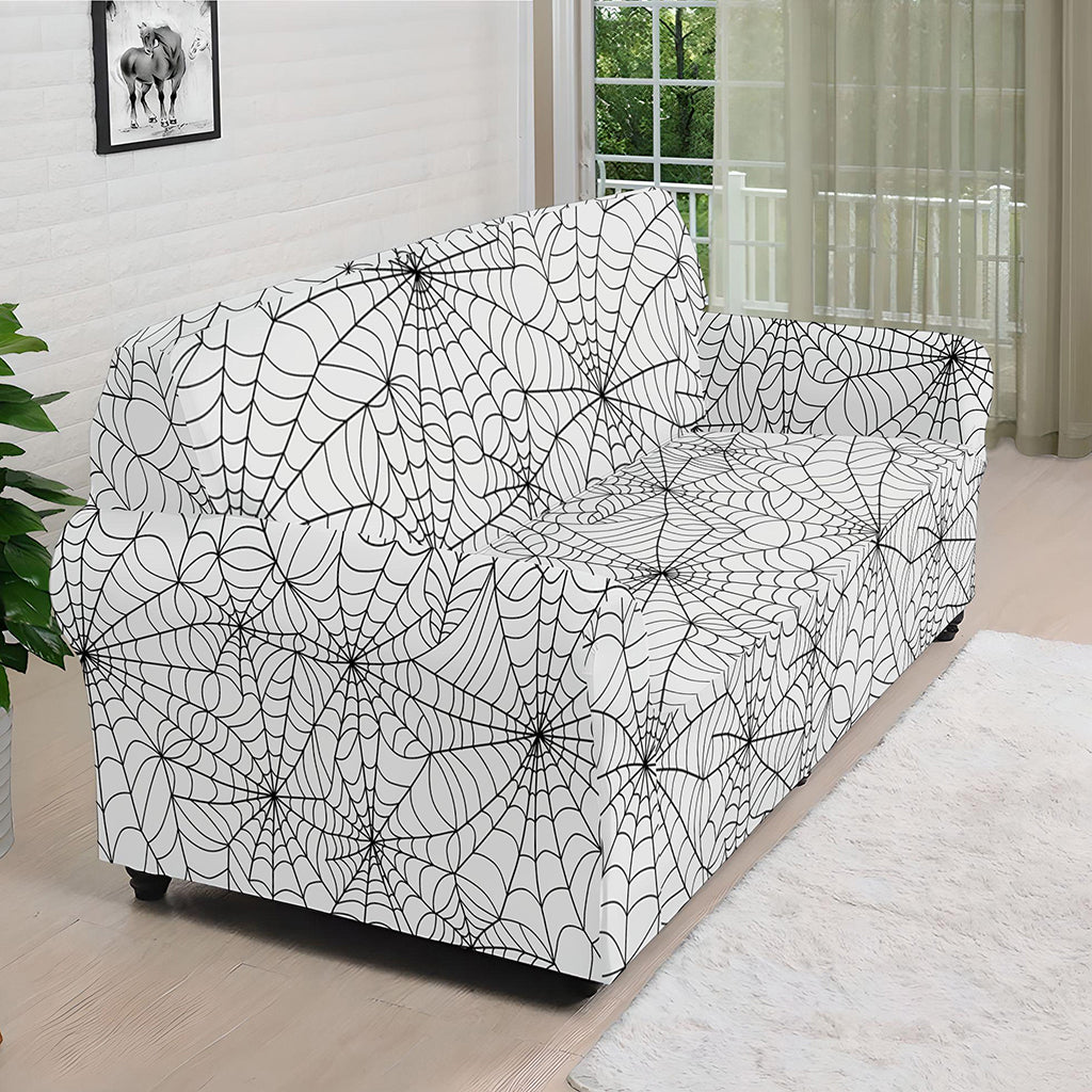 White And Black Spider Web Pattern Print Sofa Cover