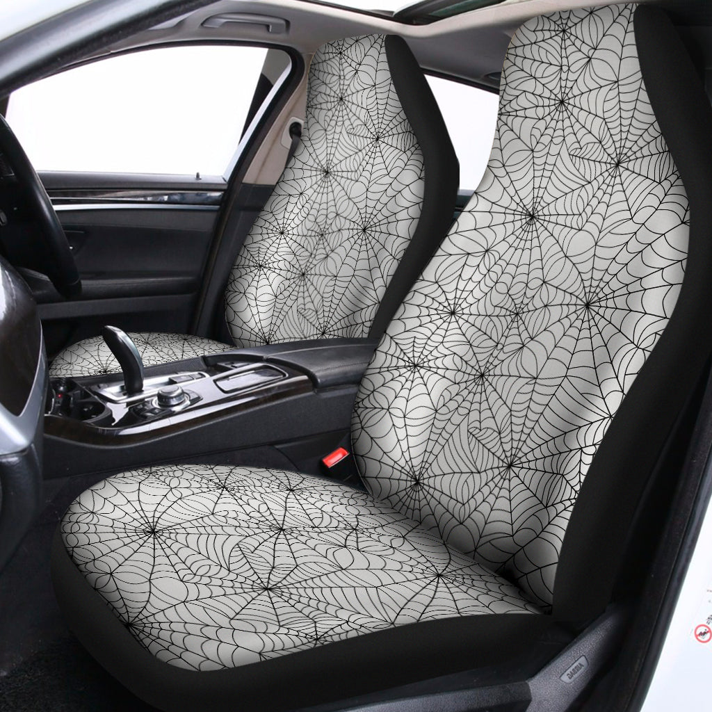 White And Black Spider Web Pattern Print Universal Fit Car Seat Covers