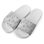 White And Black Spider Web Pattern Print White Slide Sandals