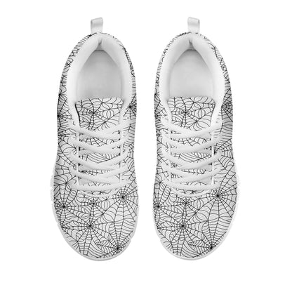 White And Black Spider Web Pattern Print White Sneakers