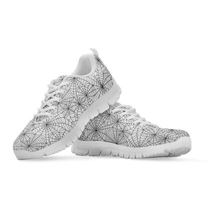 White And Black Spider Web Pattern Print White Sneakers
